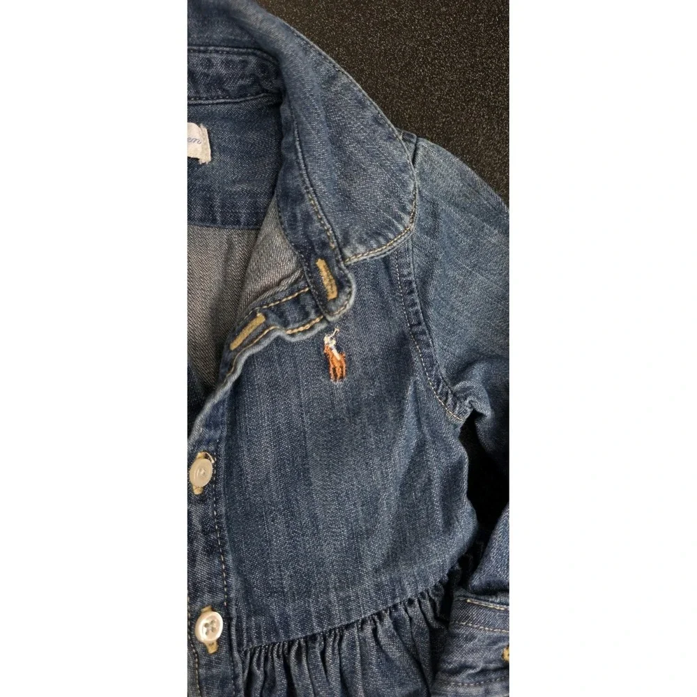 New Ralph Lauren Baby 9M Denim Long Sleeve Button Up Chambray Polo Dress Preppy
